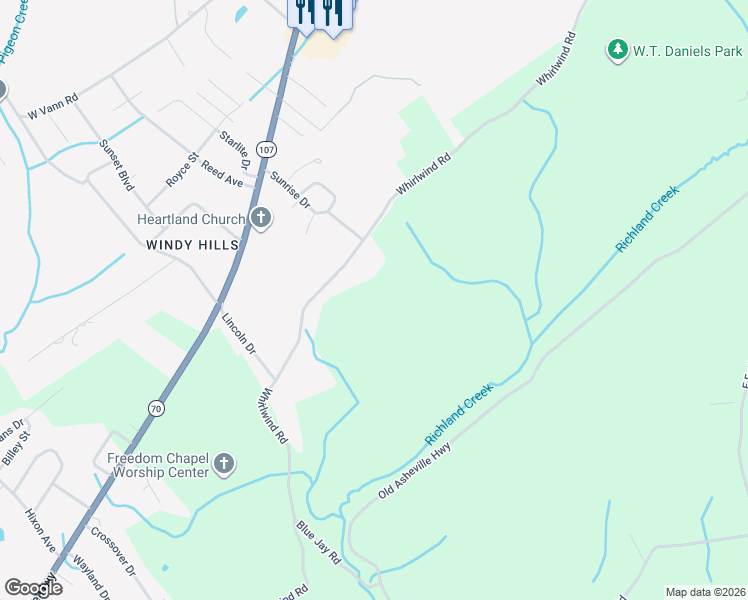 map of restaurants, bars, coffee shops, grocery stores, and more near 1135 Whirlwind Road in Greeneville