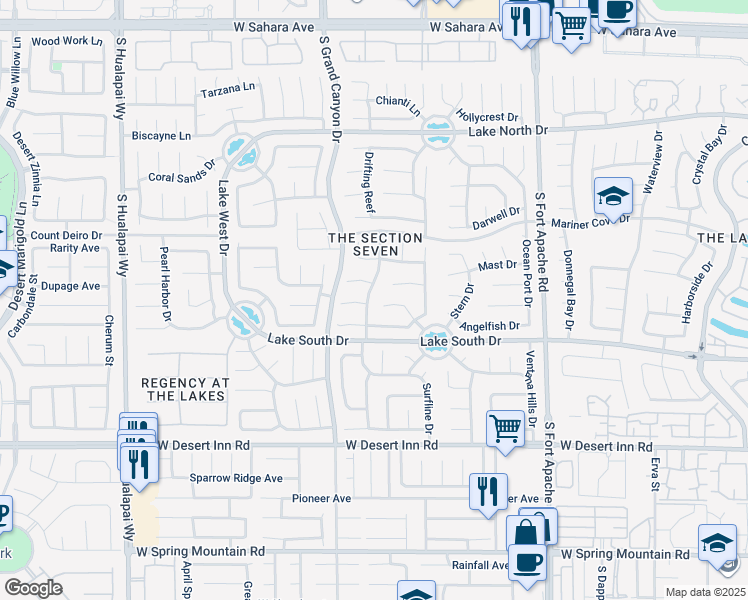 map of restaurants, bars, coffee shops, grocery stores, and more near 3128 Pelican Beach Drive in Las Vegas