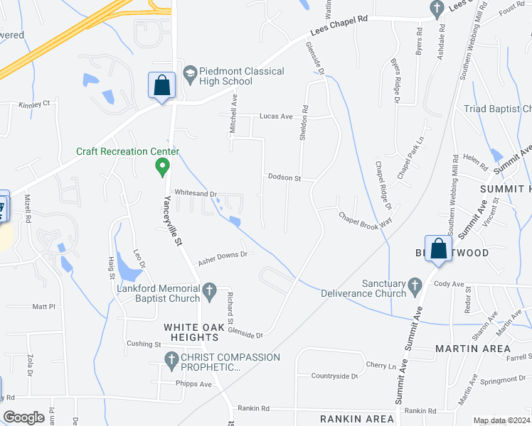 map of restaurants, bars, coffee shops, grocery stores, and more near 1810 Savannas Run Drive in Greensboro