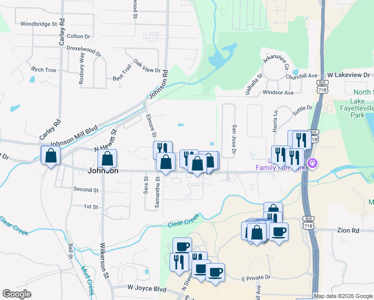 map of restaurants, bars, coffee shops, grocery stores, and more near 2212 Karrington Ridge in Springdale