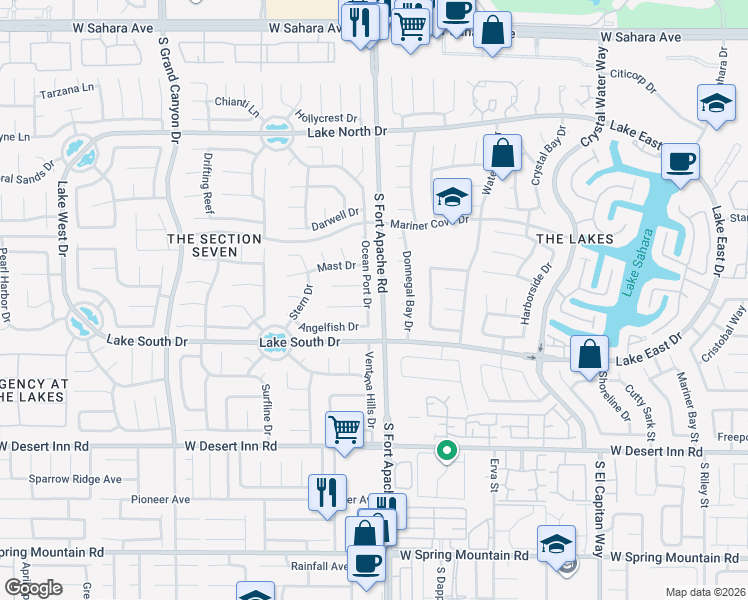map of restaurants, bars, coffee shops, grocery stores, and more near 3108 Ocean Port Drive in Las Vegas