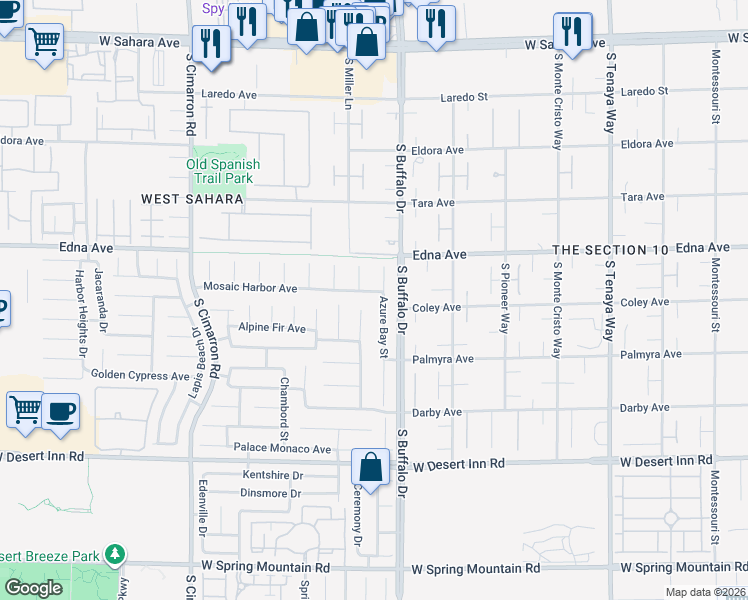 map of restaurants, bars, coffee shops, grocery stores, and more near 2994 Azure Bay Street in Las Vegas