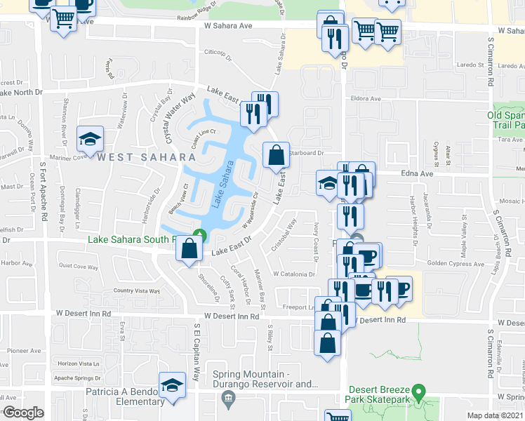 map of restaurants, bars, coffee shops, grocery stores, and more near 8700 Captains Place in Las Vegas