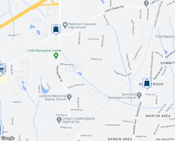 map of restaurants, bars, coffee shops, grocery stores, and more near 1811 Savannas Run Drive in Greensboro