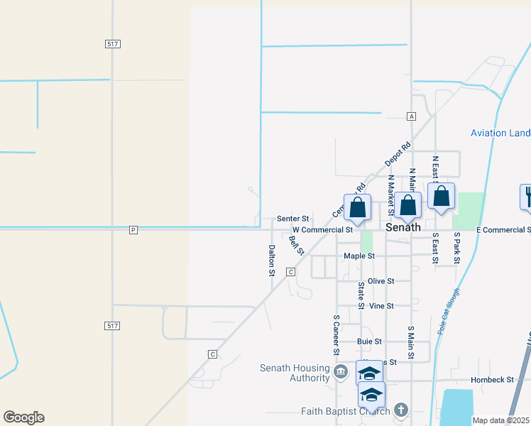 map of restaurants, bars, coffee shops, grocery stores, and more near 720 Senter in Senath