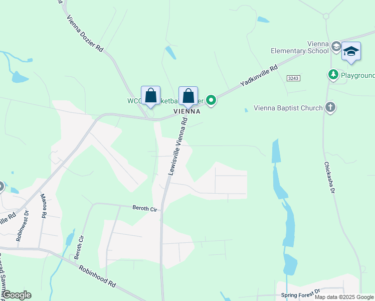 map of restaurants, bars, coffee shops, grocery stores, and more near 1010 Vienna Forest Drive in Pfafftown
