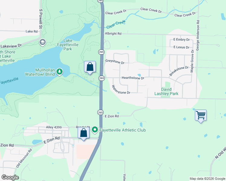 map of restaurants, bars, coffee shops, grocery stores, and more near 3111 Waterstone Drive in Fayetteville