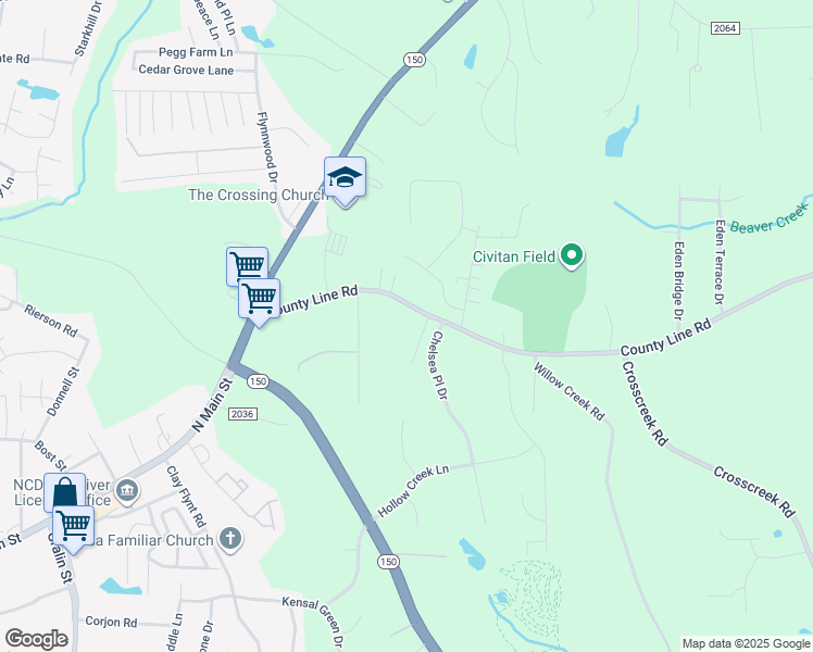 map of restaurants, bars, coffee shops, grocery stores, and more near 9446 County Line Road in Kernersville