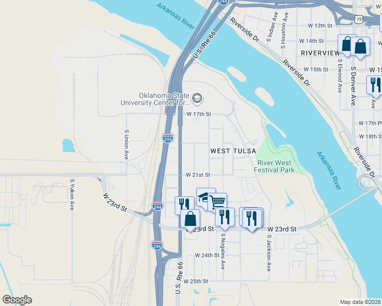 map of restaurants, bars, coffee shops, grocery stores, and more near 1920 South Phoenix Avenue in Tulsa