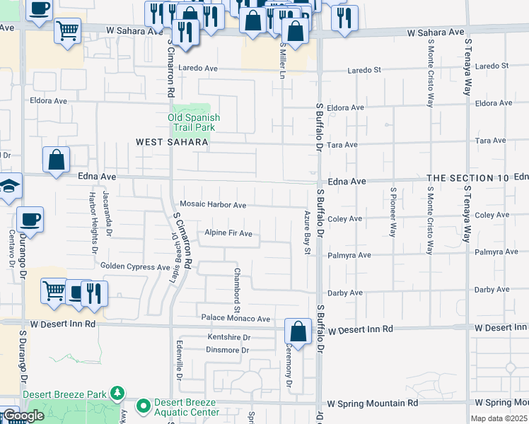 map of restaurants, bars, coffee shops, grocery stores, and more near 7961 Mosaic Harbor Avenue in Las Vegas