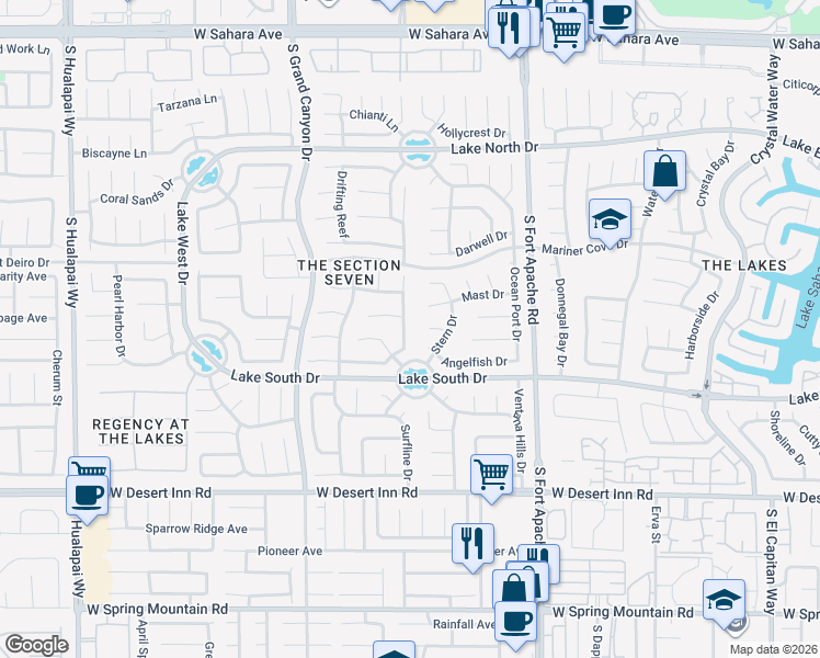 map of restaurants, bars, coffee shops, grocery stores, and more near 3112 Ocean View Drive in Las Vegas