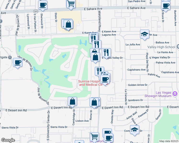 map of restaurants, bars, coffee shops, grocery stores, and more near 3007 Pinehurst Drive in Las Vegas