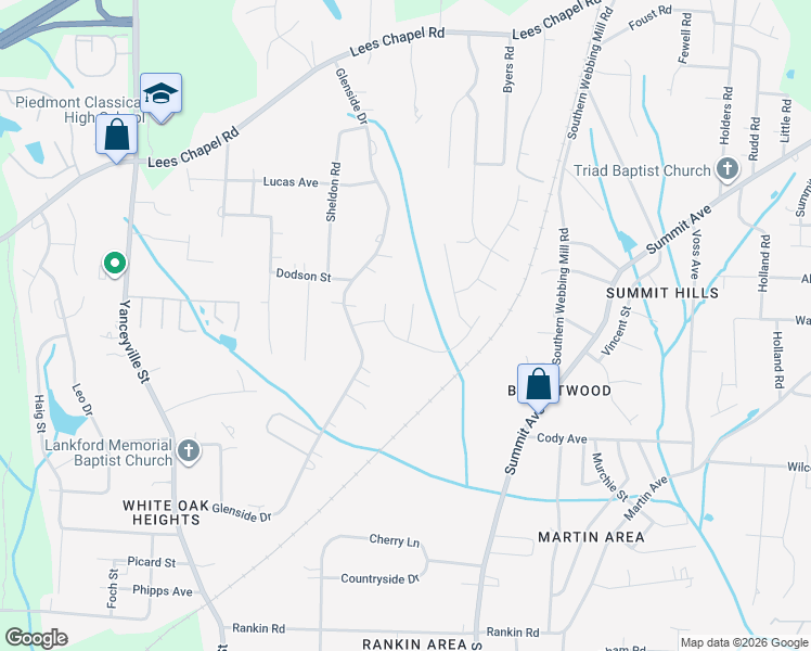 map of restaurants, bars, coffee shops, grocery stores, and more near 4503 Chorus Lane in Greensboro