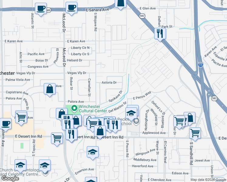 map of restaurants, bars, coffee shops, grocery stores, and more near 3341 Othello Drive in Las Vegas