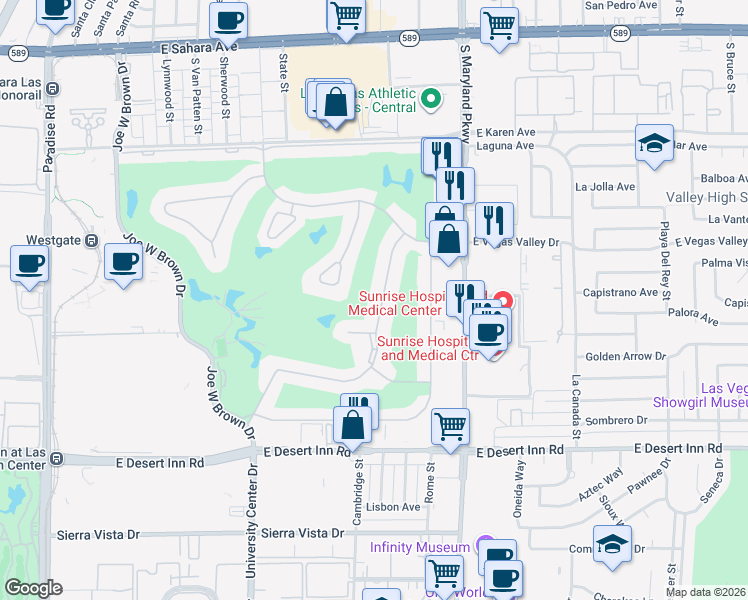 map of restaurants, bars, coffee shops, grocery stores, and more near 3023 Bel Air Drive in Las Vegas