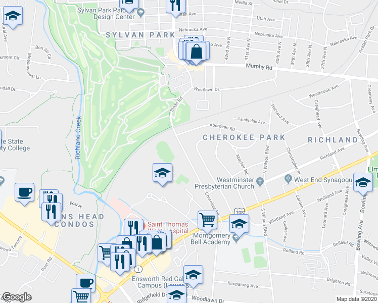 map of restaurants, bars, coffee shops, grocery stores, and more near 237 Cherokee Road in Nashville