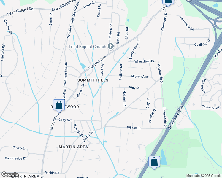 map of restaurants, bars, coffee shops, grocery stores, and more near 1711 Way Street in Greensboro