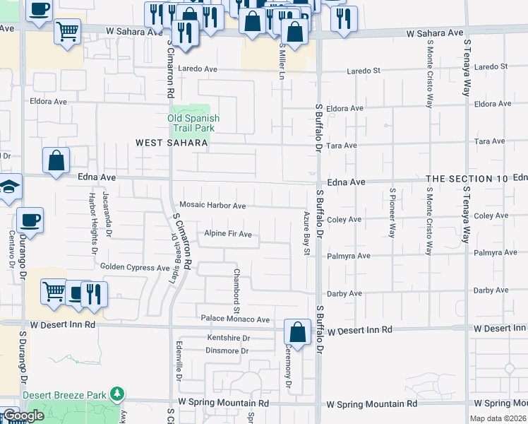 map of restaurants, bars, coffee shops, grocery stores, and more near 7949 Mosaic Harbor Avenue in Las Vegas