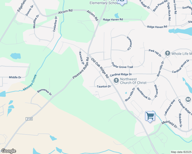 map of restaurants, bars, coffee shops, grocery stores, and more near 7106 Thornaby Drive in Greensboro