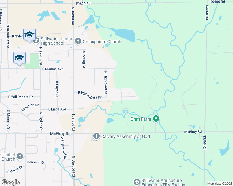 map of restaurants, bars, coffee shops, grocery stores, and more near 2517 East Will Rogers Road in Stillwater