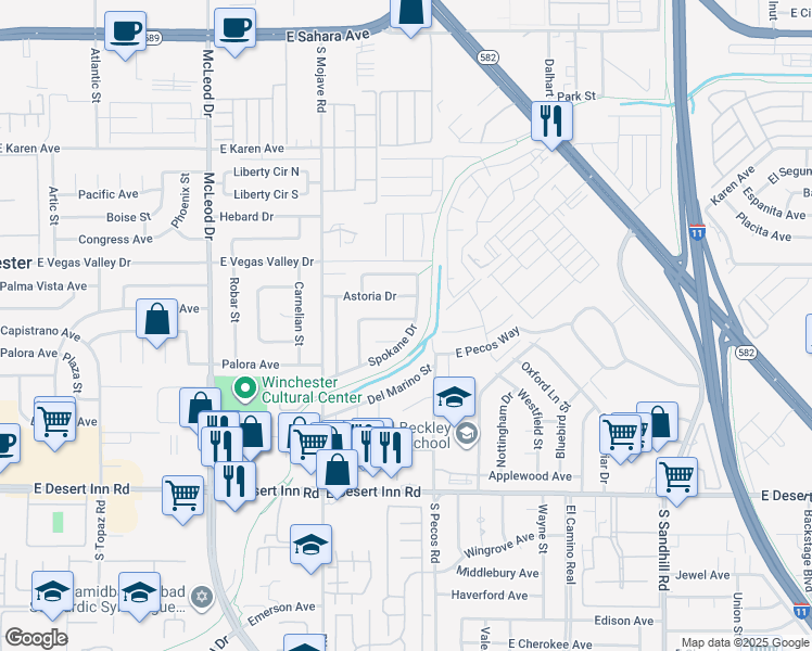map of restaurants, bars, coffee shops, grocery stores, and more near 3365 Othello Drive in Las Vegas