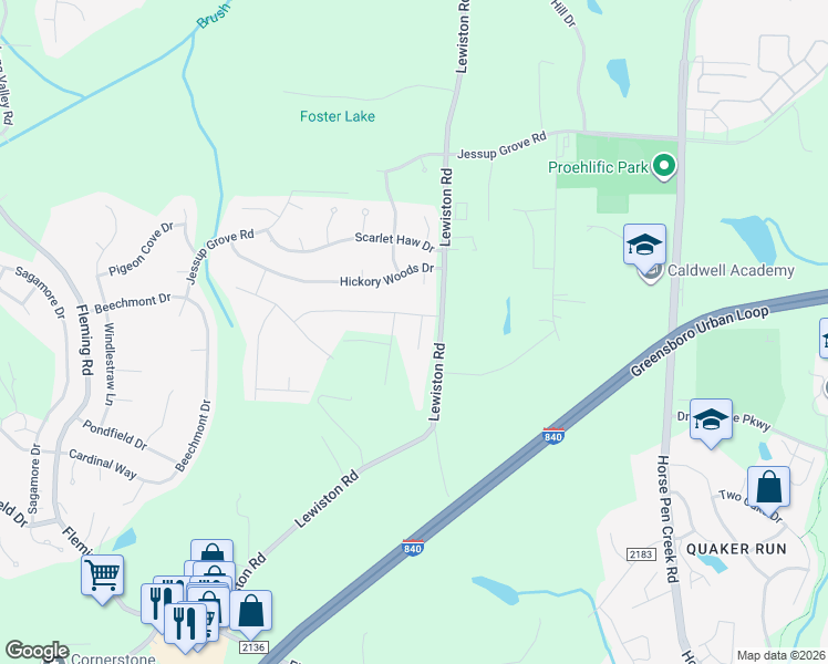 map of restaurants, bars, coffee shops, grocery stores, and more near 3617 Lewiston Road in Greensboro
