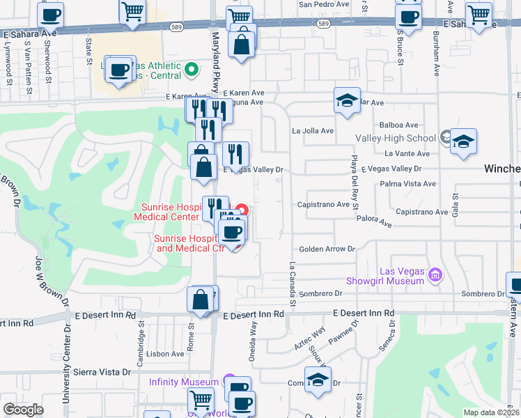map of restaurants, bars, coffee shops, grocery stores, and more near 2 Casa Vegas Street in Las Vegas