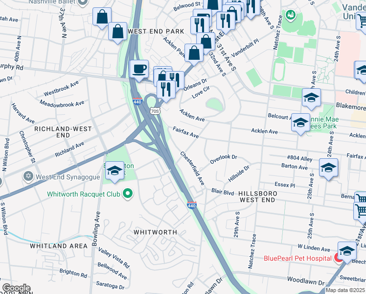 map of restaurants, bars, coffee shops, grocery stores, and more near 338 Chesterfield Ave in Nashville