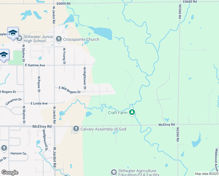map of restaurants, bars, coffee shops, grocery stores, and more near 1215 N. Penn Court in Stillwater