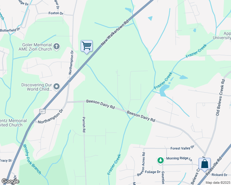 map of restaurants, bars, coffee shops, grocery stores, and more near 3750 Barnwell Drive in Winston-Salem