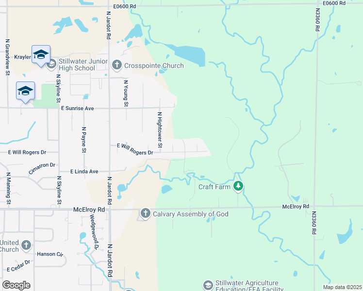 map of restaurants, bars, coffee shops, grocery stores, and more near 2517 East Will Rogers Road in Stillwater