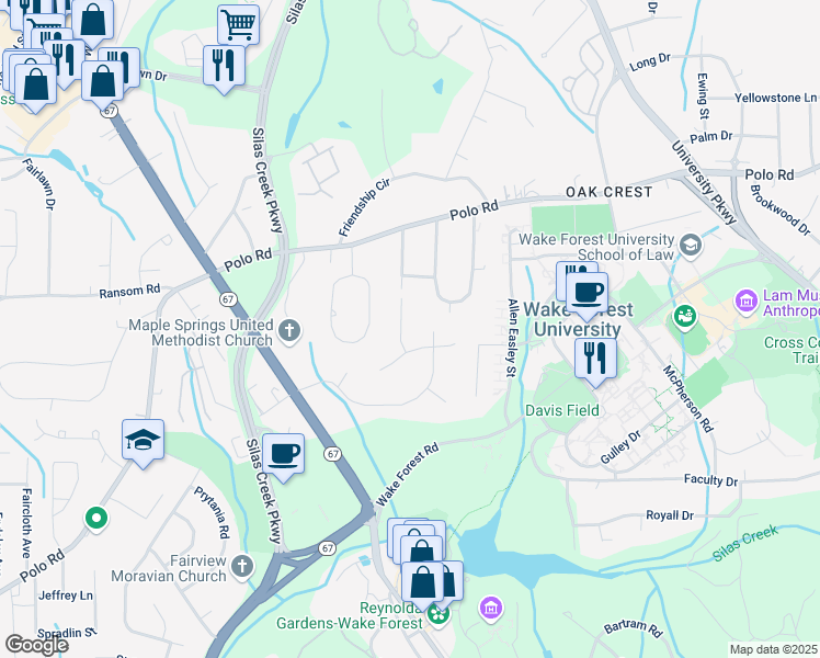 map of restaurants, bars, coffee shops, grocery stores, and more near 230 Harmon Court in Winston-Salem