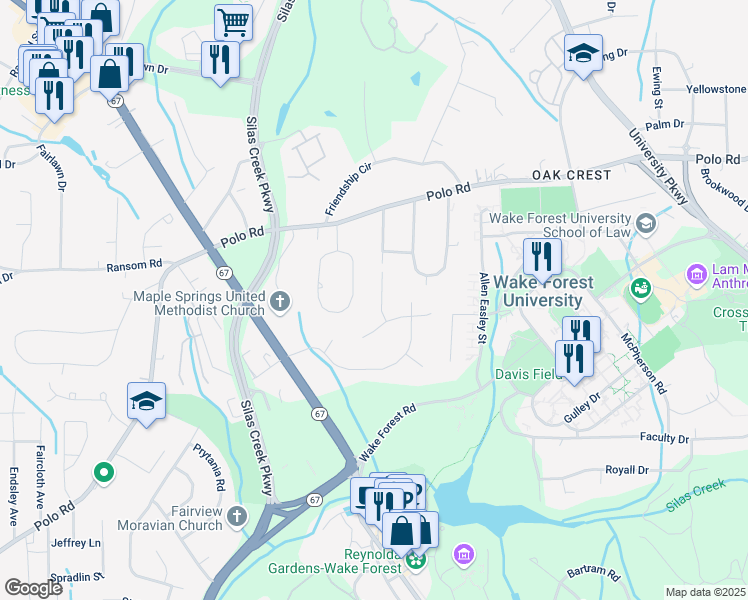 map of restaurants, bars, coffee shops, grocery stores, and more near 230 Harmon Court in Winston-Salem