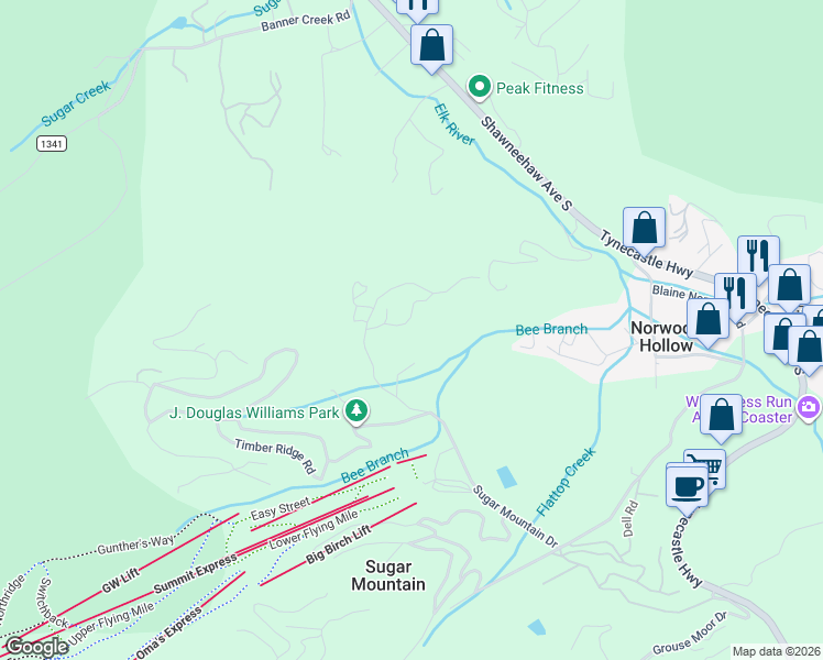 map of restaurants, bars, coffee shops, grocery stores, and more near 13 Ladys Slipper Lane in Banner Elk