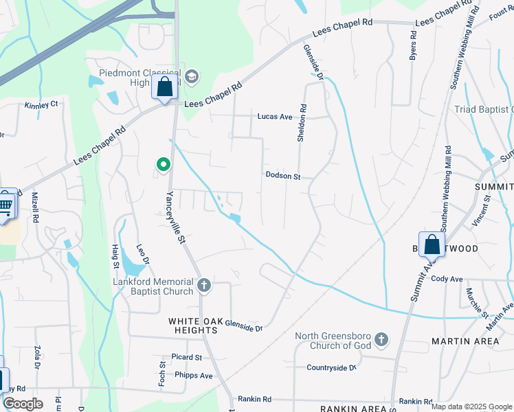 map of restaurants, bars, coffee shops, grocery stores, and more near 1813 Savannas Run Drive in Greensboro