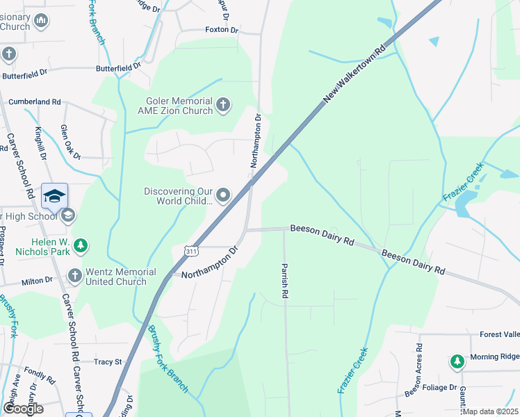 map of restaurants, bars, coffee shops, grocery stores, and more near 3715 Northampton Drive in Winston-Salem