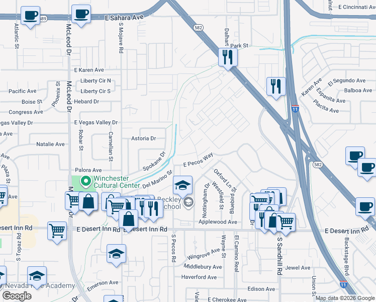map of restaurants, bars, coffee shops, grocery stores, and more near 3470 Don Miguel Drive in Las Vegas