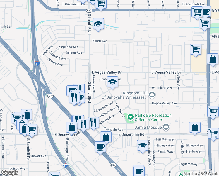 map of restaurants, bars, coffee shops, grocery stores, and more near 3012 Ferndale Street in Las Vegas