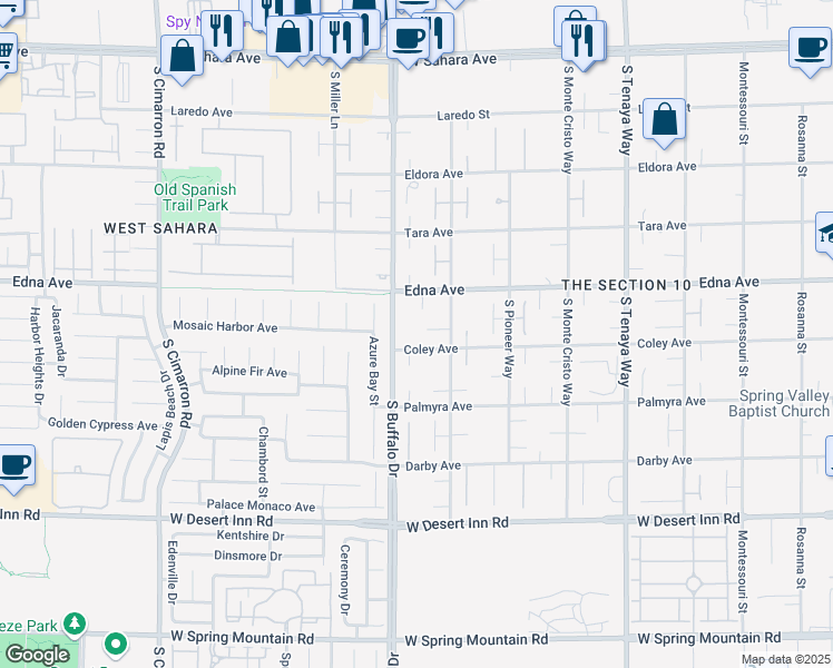 map of restaurants, bars, coffee shops, grocery stores, and more near 7736 Tioga Ridge Court in Las Vegas