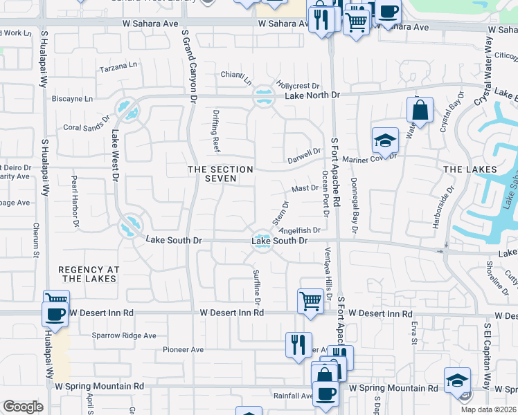 map of restaurants, bars, coffee shops, grocery stores, and more near 3112 Ocean View Drive in Las Vegas
