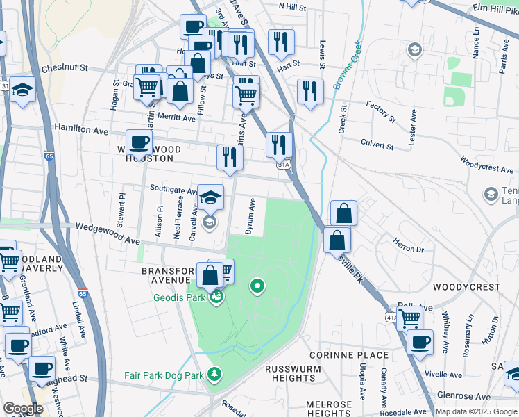 map of restaurants, bars, coffee shops, grocery stores, and more near 2126 Byrum Avenue in Nashville