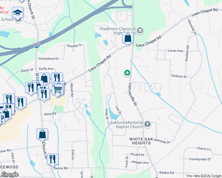 map of restaurants, bars, coffee shops, grocery stores, and more near 100 Queensberry Court in Greensboro