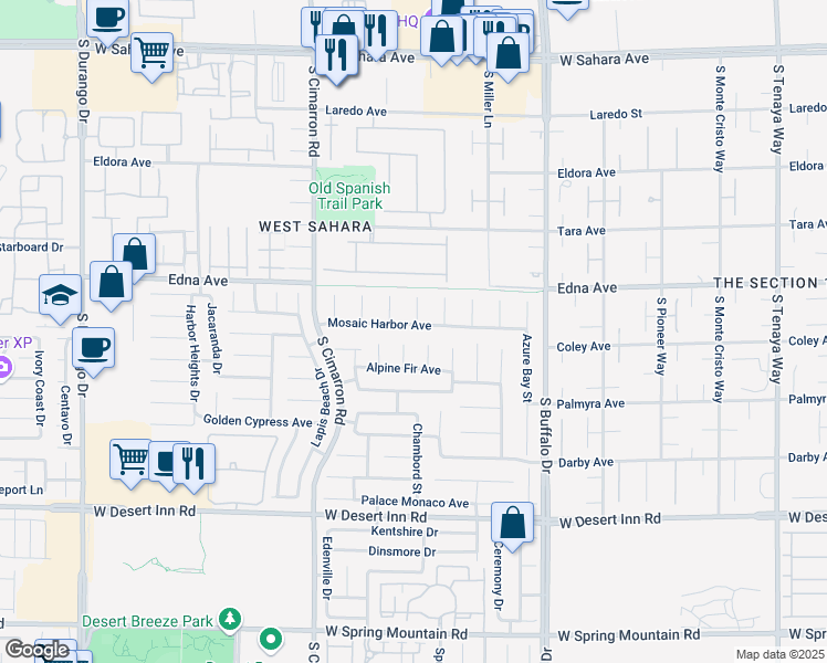 map of restaurants, bars, coffee shops, grocery stores, and more near 8033 Mosaic Harbor Avenue in Las Vegas