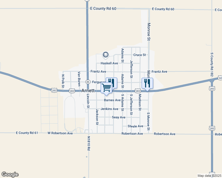 map of restaurants, bars, coffee shops, grocery stores, and more near 155 Renfrow Avenue in Arnett