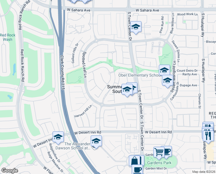 map of restaurants, bars, coffee shops, grocery stores, and more near 3030 American River Lane in Las Vegas
