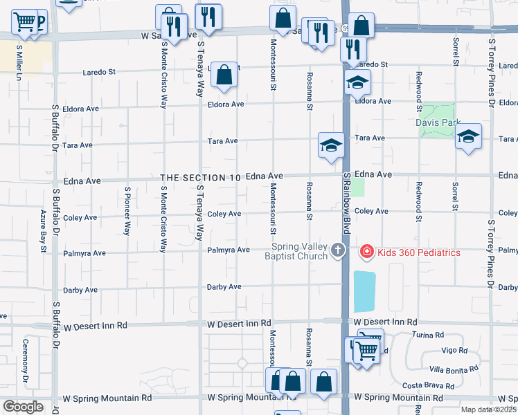 map of restaurants, bars, coffee shops, grocery stores, and more near 2975 Montessouri Street in Las Vegas