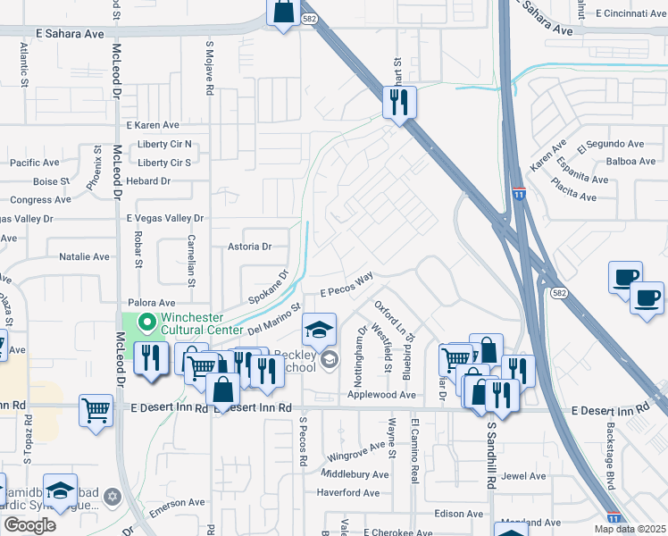 map of restaurants, bars, coffee shops, grocery stores, and more near 3470 Don Miguel Drive in Las Vegas