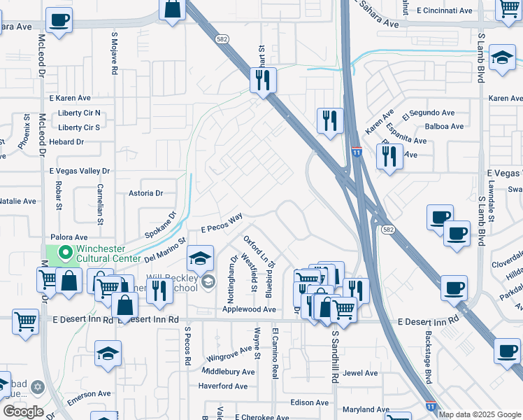 map of restaurants, bars, coffee shops, grocery stores, and more near 629 East Pecos Way in Las Vegas