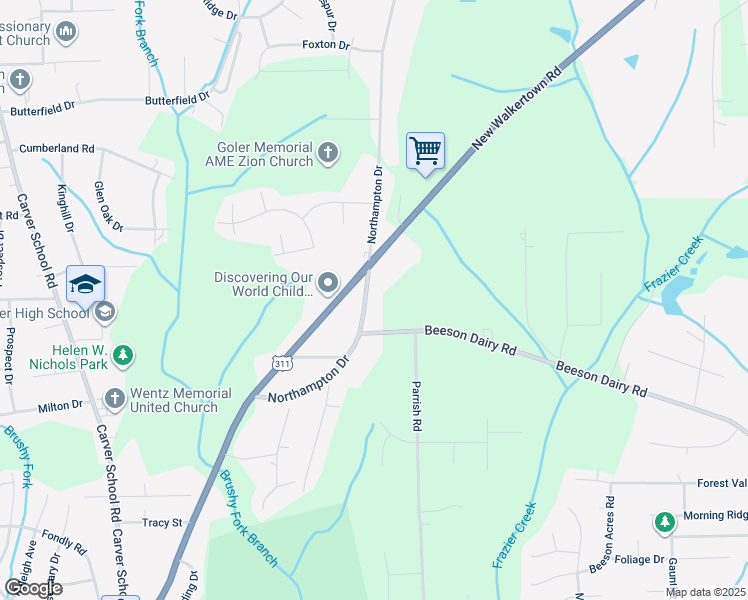 map of restaurants, bars, coffee shops, grocery stores, and more near 3715 Northampton Drive in Winston-Salem