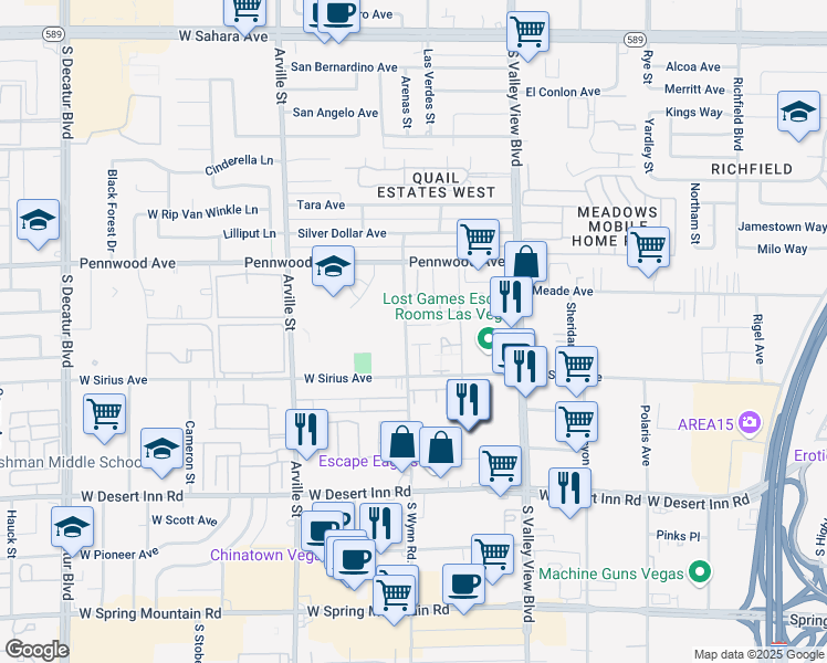 map of restaurants, bars, coffee shops, grocery stores, and more near 4017 Edgeford Place in Las Vegas